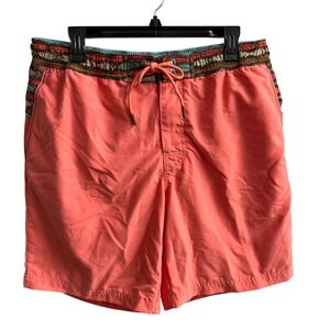 Rainforest Swim Trunks Mens Large Coral Pink Southwestern Geometric Board Shorts